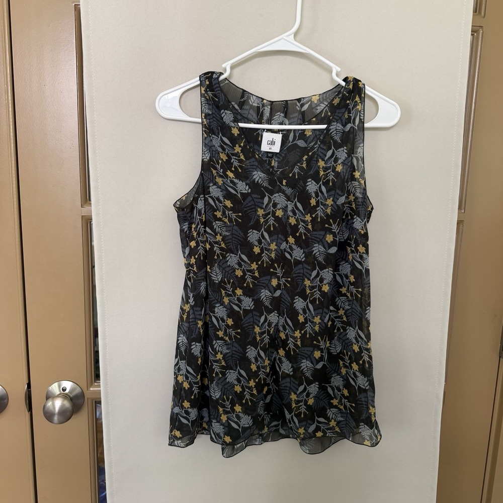 Cabi Womens XS Floral‎ Lined V-Neck Sleeveless Blouse Tank Top Style 3450